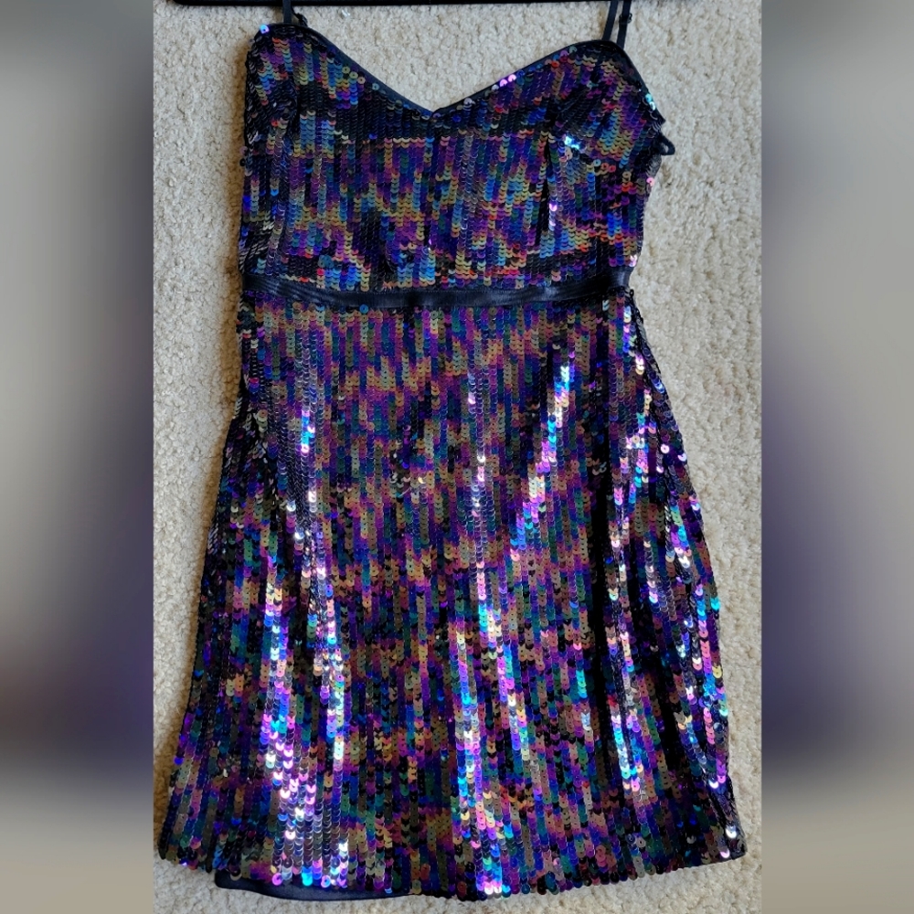 Midnight Shimmer: Bebe XS Sequin Mini Dress with Mesh Detail